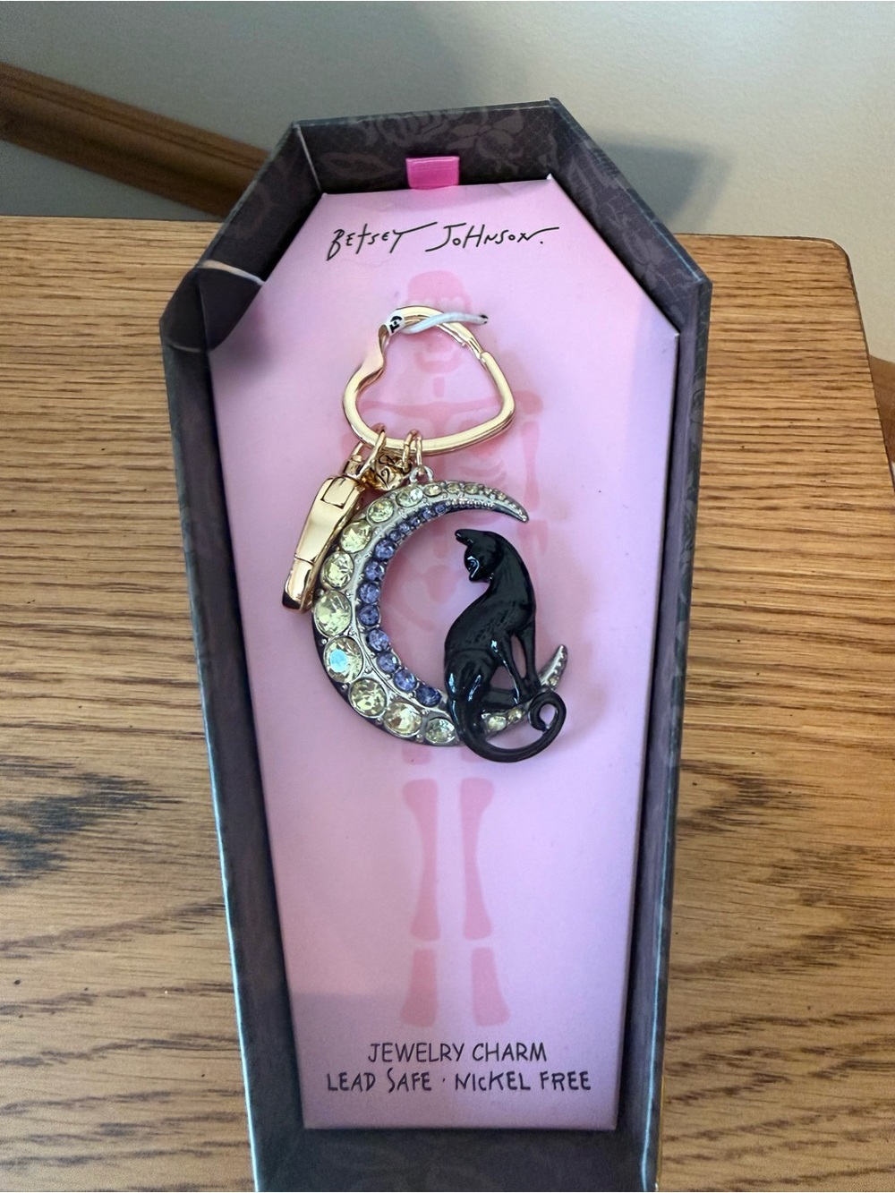 Betsey Johnson NWT/NIB Black Cat / Moon Bag Charm/Keychain.